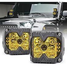 MOVOTOR Amber LED Pods, Waterproof IP68 Yellow Lens Cube Offroad Lights Driving Fog Lights Separate Solid/Strobe Side Shooter Lights Compitable with Truck Jeep Trailer ATV SUV UTV 4x4
