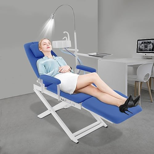 Miniatura 4 de Silla móvil plegable portátil, silla dental profesional con luz LED, altura ajustable y respaldo, escupida giratoria de 360, sillas dentales