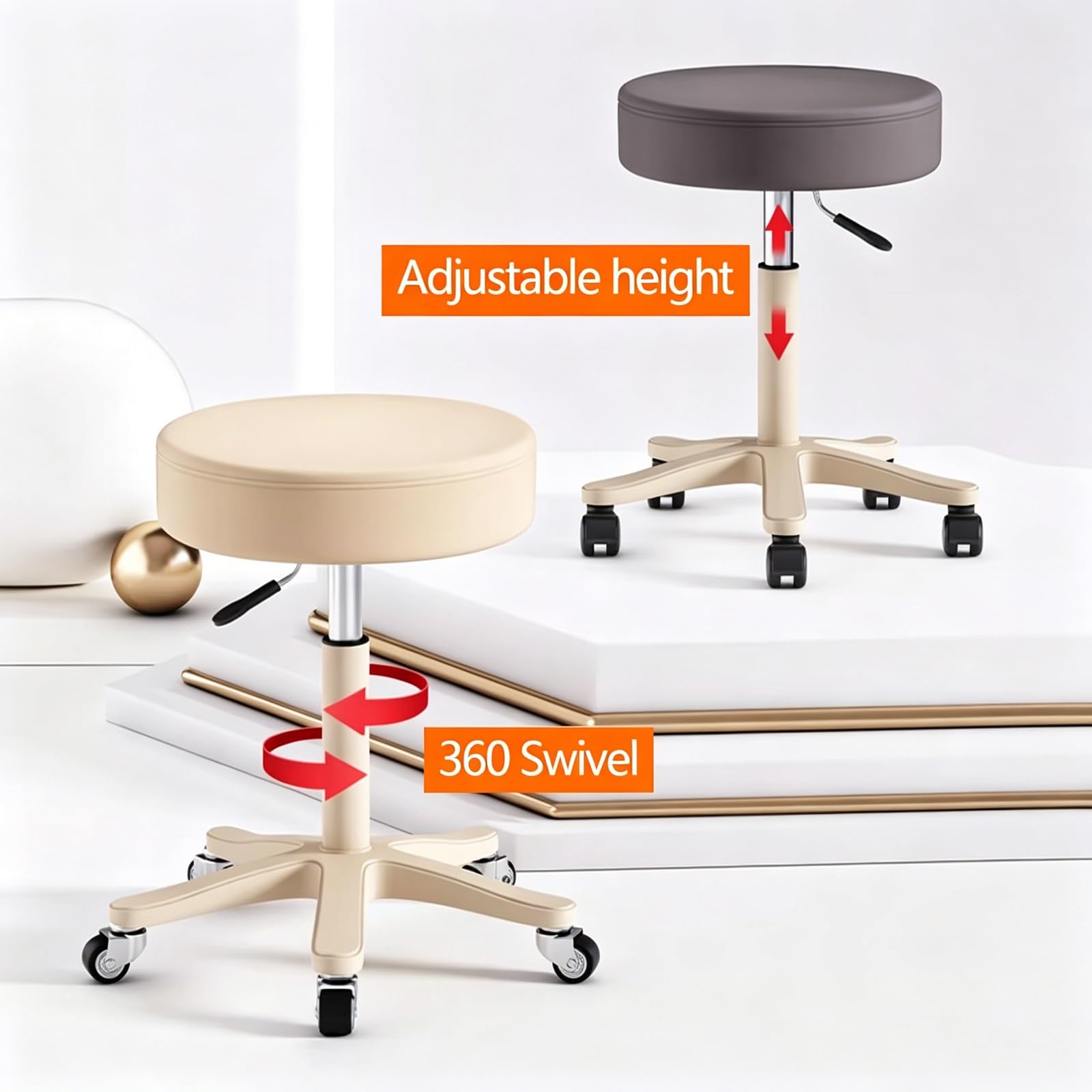 Sgabello Estetista Pedicure con Ruote Ergonomico Altezza Regolabile 43-52cm