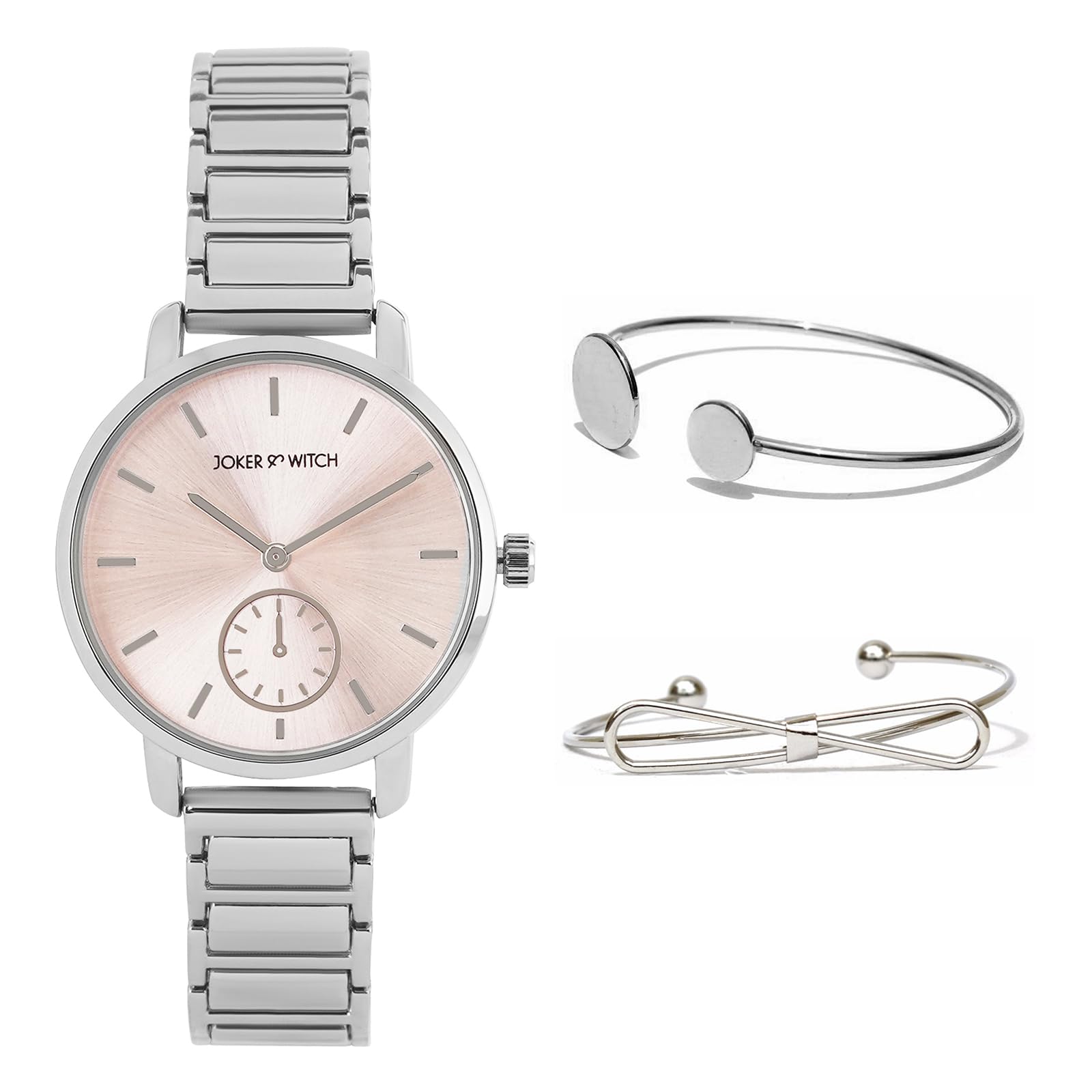 Joker & Witch Women Stainless Steel Carmel Analogue Watch Bracelet Stack,Band-Color: Silver