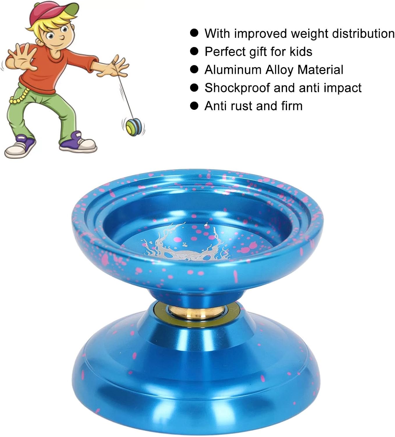 Yoyo Ball, Unresponsive Aluminum Alloy Yoyo Toy with 3pcs Strings Glove for Children Kids Boys Girls(Blue)