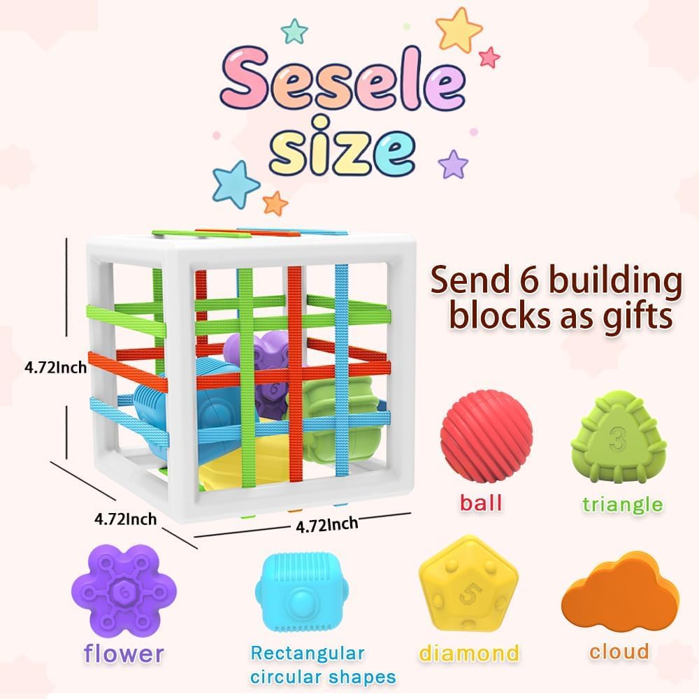 Baby Montessori Toys for 1 Year Old Boys Girls Gift, Multi Sensory Blocks Shape Sorter for Toddlers 1-3, Learning Educational Activity Cube, 1st Birthday for 6 12 18 Months