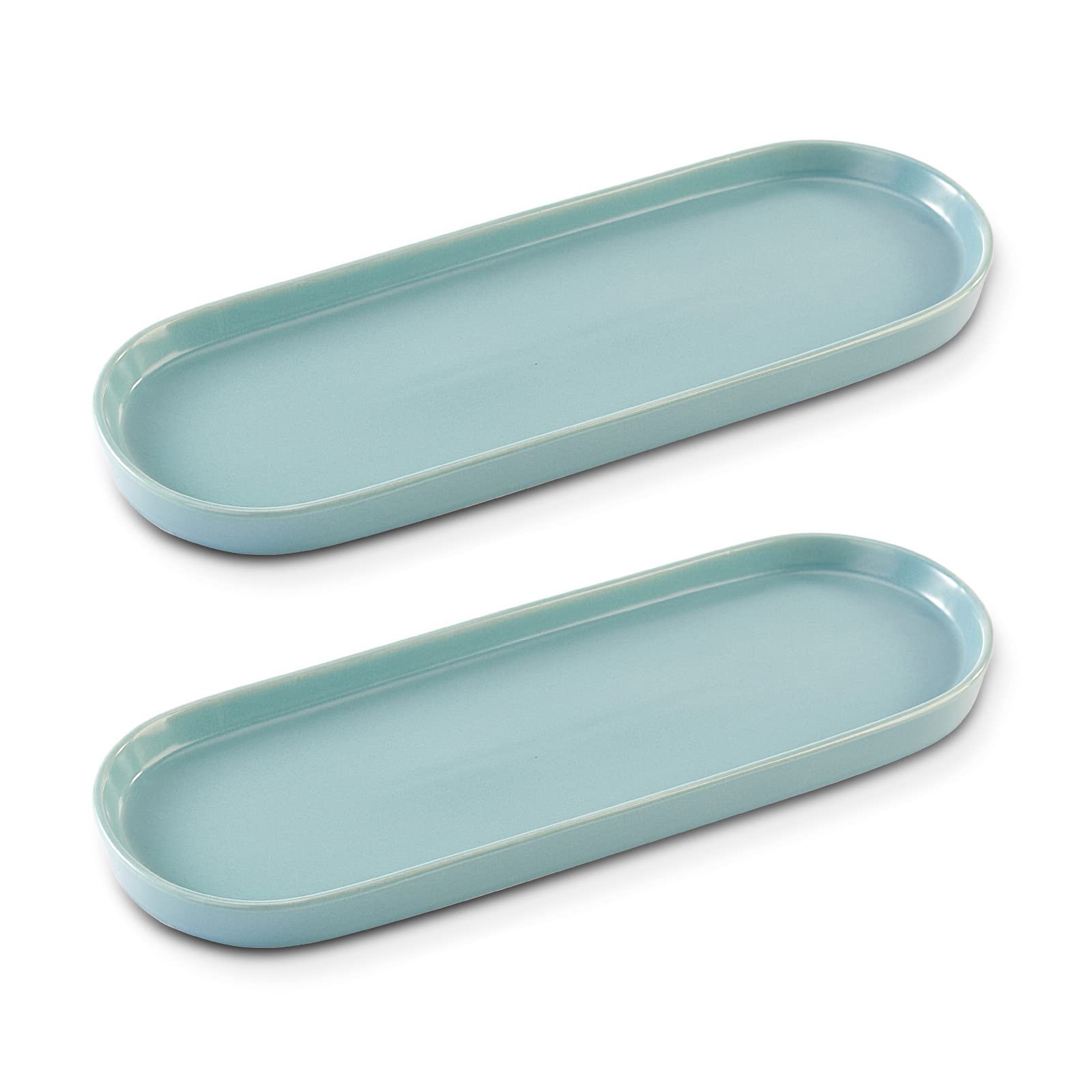 Lot de 2 Plateaux de lavabo en céramique pour Salle de Bain et Cuisine Bleu