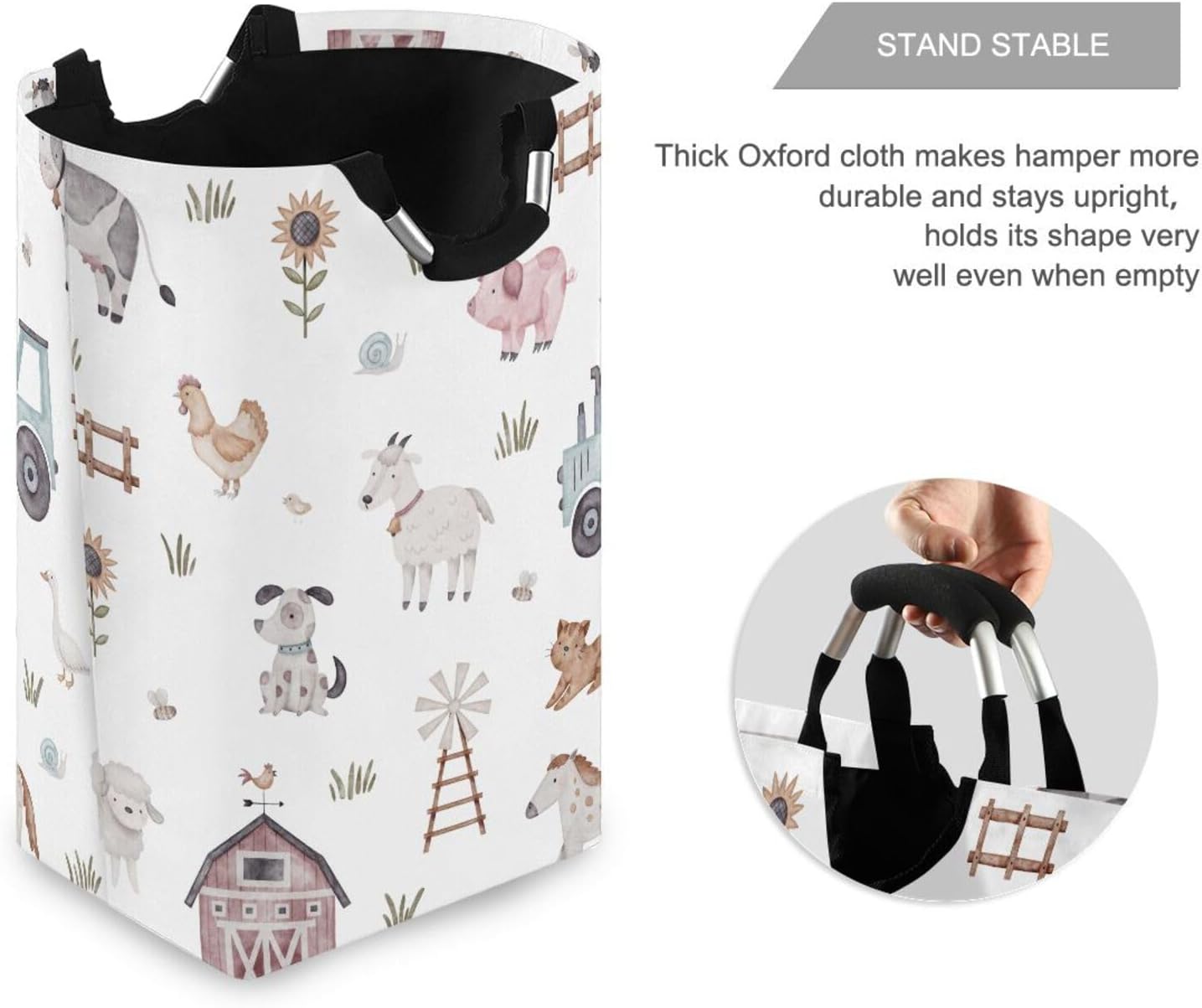 Kigai Animals Farm Laundry Basket with Handles Waterproof Collapsible Laundry Hamper Clothes Toys Organizer Bin for Nursery Decor Home Organizing