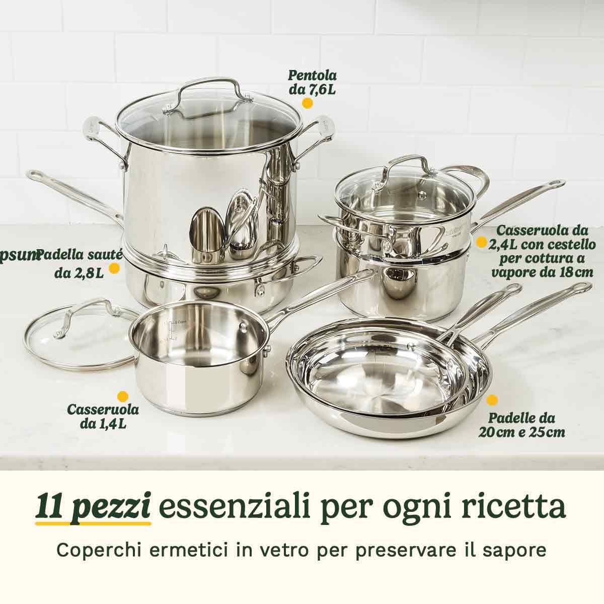 Cuisinart® Chef’s Classic™ Set pentole 11 pezzi | Fondo incapsulato | Induzione | Manici Cool Grip™ | Misure integrate | Lavastoviglie | Cottura uniforme | Acciaio inox