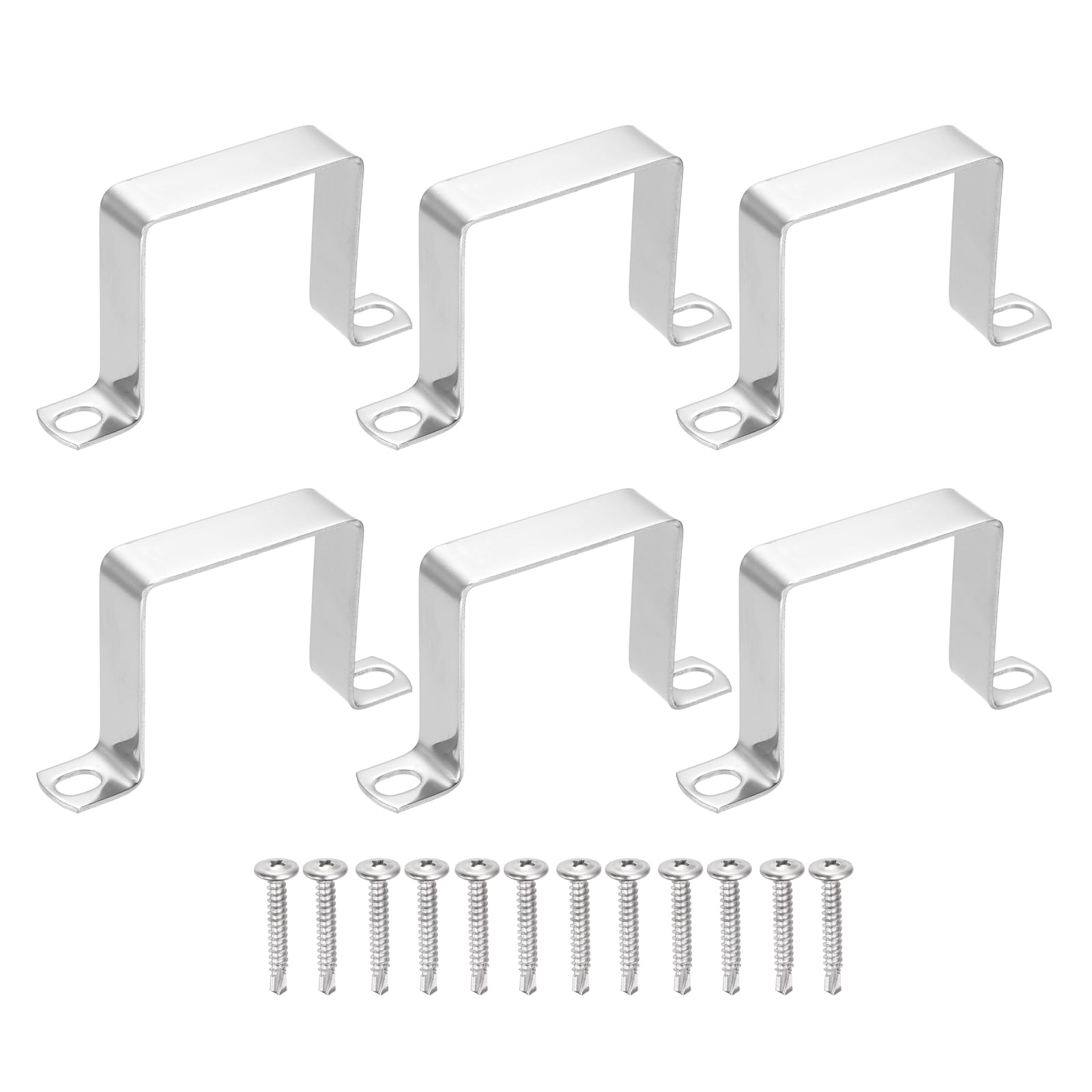 sourcing map 6Pcs U Shape Square Tube Clamp, 60x60mm U Shaped Bracket 304 Stainless Steel Square Strap Clamp with Phillips Head Self Drilling Screws for Pipes Door Closed Bar Holder Railings โ image 1