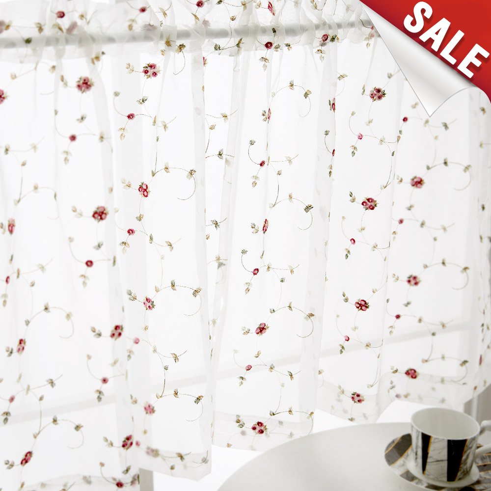 Tier Curtains Flower Embroidered On White Sheer Curtain Set Cafe Curtains 24 Inch Long 2 Panels Kitchen Voiles Buy Online In India At Desertcartin Productid 115455158