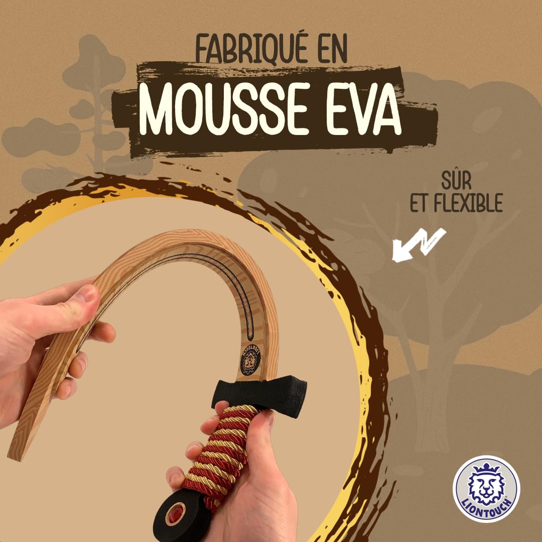 Liontouch - WoodyLion Épée, Or & Rouge – Taille Moyenne | Jouet en Mousse Imitation Bois pour Jeu d'Imagination dans Les Bois | Armes Flexibles et Sûres pour Déguisements et Costumes pour Enfants