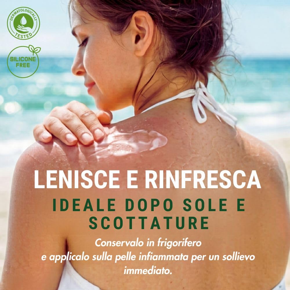 Aloe Vera Gel Puro, da coltivazione biologica. Per Viso, Corpo e Capelli. Idratante, rinfrescante post scottature solari, post depilazione e rasatura.(Confezione da 2 x 200 ml)