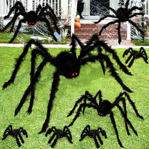 Jnnzzggu 8 Pcs Halloween Spiders Decorations,Realistic Hairy Spider Decorations,Large...