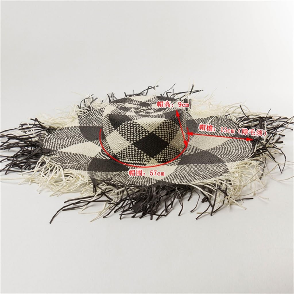 HBJWOV Gray, Black and White Geometric Spelling Color Flat Top Hair Beard Edge Large Eaves Hat Outdoor Sun Hat