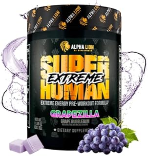 ALPHA LION Superhuman Extreme Pre Workout Powder, Beta Alanine, L-Taurine & Tri-Source Caffeine for Sustained Energy, Nitric Oxide & Citrulline for Pump (21 Servings, Grape Flavor)