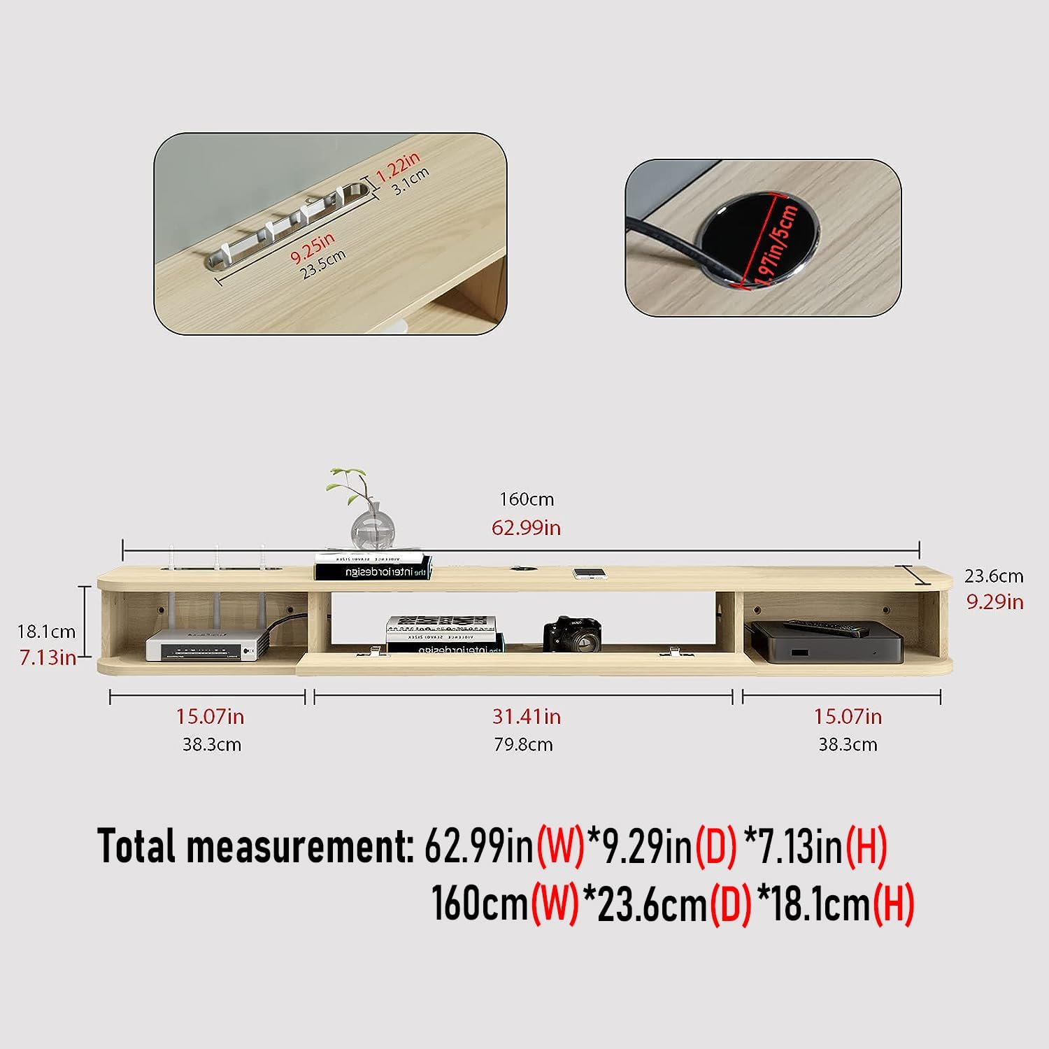 Floating TV Unit, 63” Wall Mounted TV Cabinet, Floating