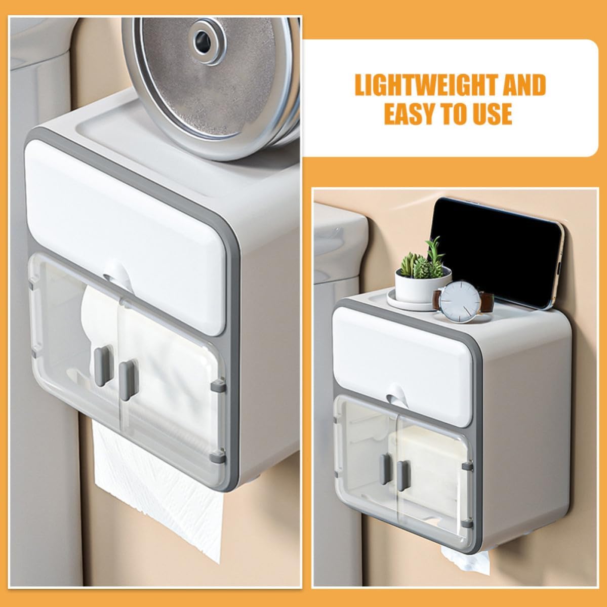 Mipcase Punch-Free Wall-Mounted Tissue Box Holder Lightweight Plastic Bathroom Tissue Holder with Break Resistance and Modern Simple Style for Home Storage and Organization