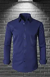 Camisas sociais masculinas de manga comprida com elástico e sem rugas, camisas formais casuais de negócios