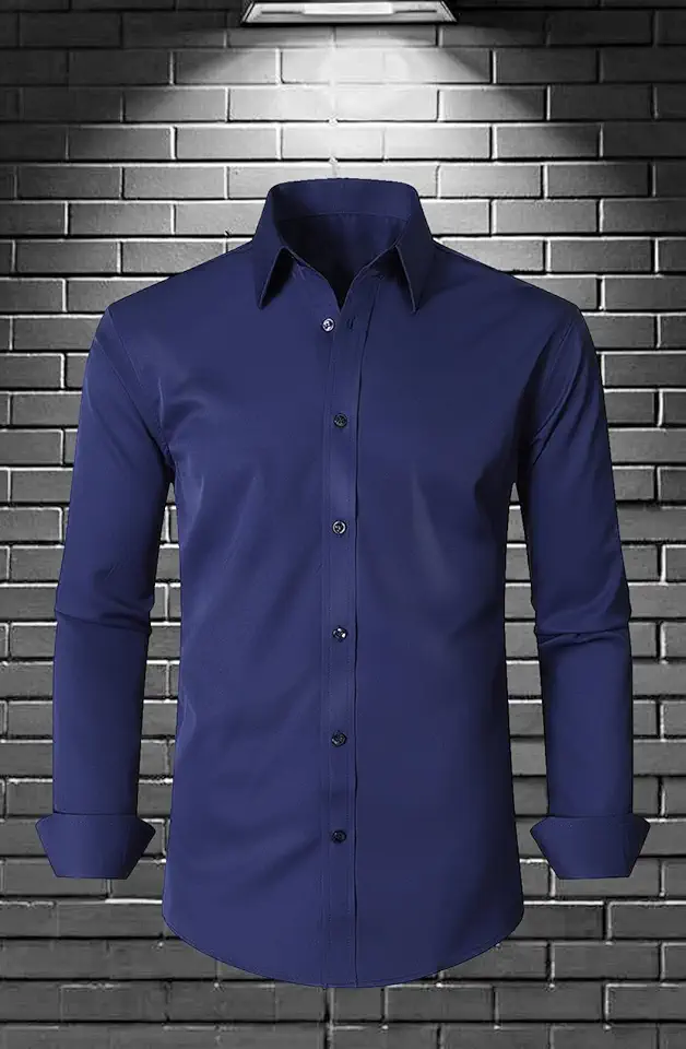 Camisas sociais masculinas de manga comprida com elástico e sem rugas, camisas formais casuais de negócios