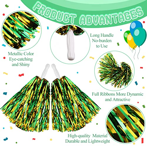 24 Pcs Cheerleading Pom Poms With Handle, Metallic Foil And Plastic Cheerleader Pom Poms Cheerleader Outfit For Football Basketball Soccer Sport Cheering Team Accessories (Green And Gold) #TOP2