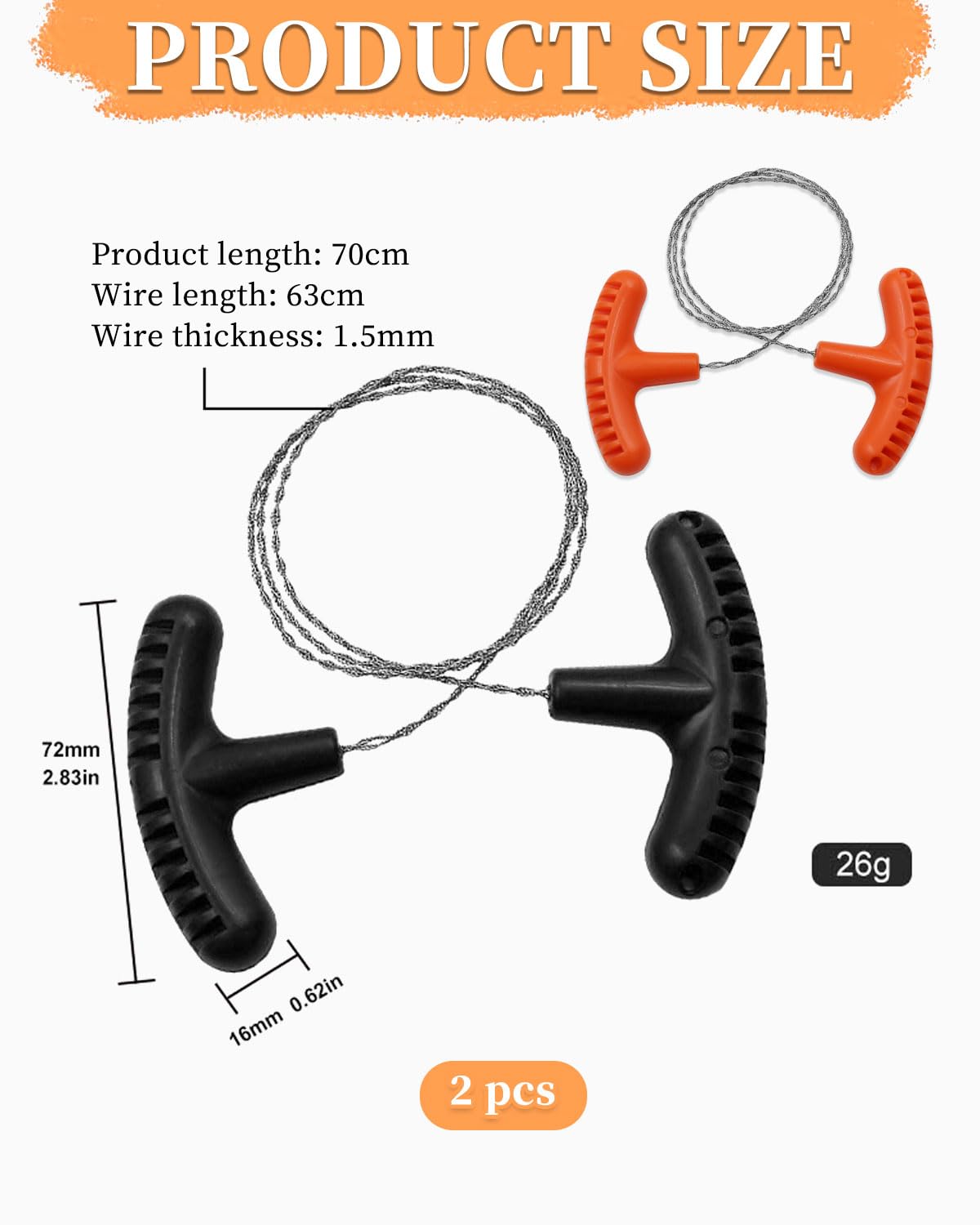 2 Pezzi Sega a filo in Acciaio inossidabile a mano, Sega Corda Tascabile a Catena Lunghezza Tubo PVC Manuale Portatile Attrezzatura Multiuso Kit per Attività All'Aperto Campeggio Emergenza