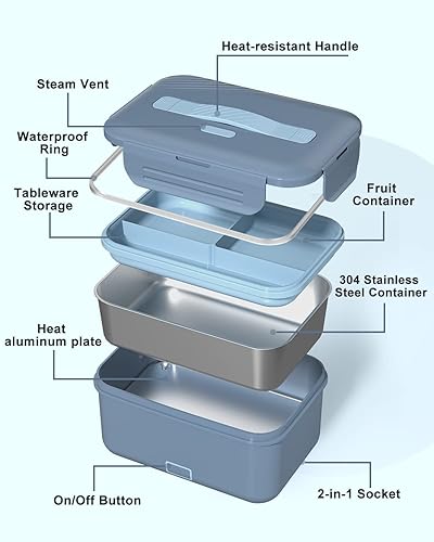 Miniatura 2 de Fiambrera eléctrica calentador de alimentos, calentador de alimentos portátil de alta potencia de 100 W, lonchera térmica para adultos