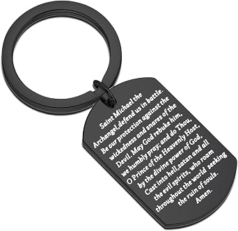 FEELMEM Religious Gift Michael the Archangel Prayer Keyring Michael Archangel Prayer Protect Us Keychain
