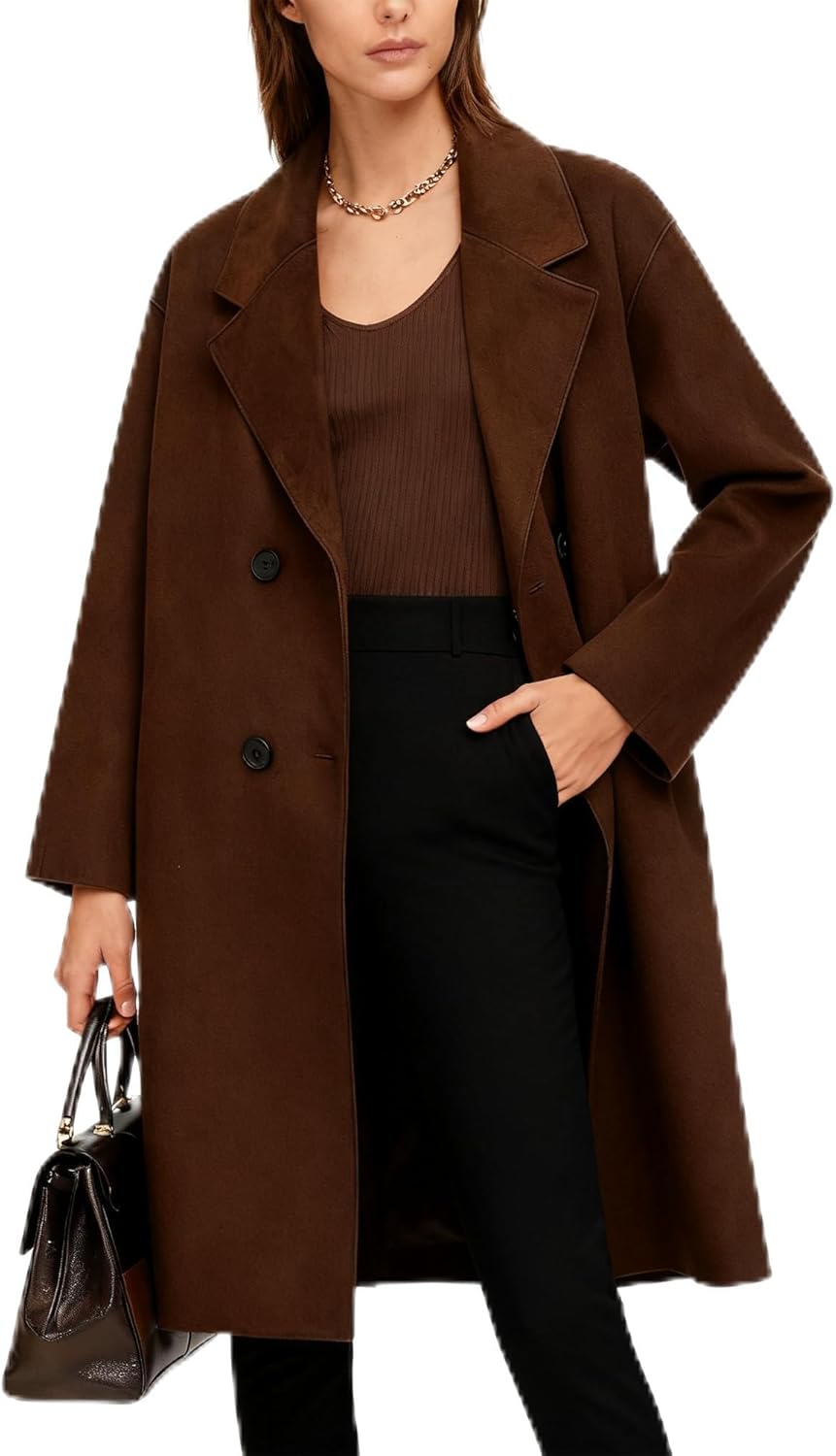 Long Coat for Women Fall Winter Wool Coats Double Breasted Midi Peacoat Trench Coat...