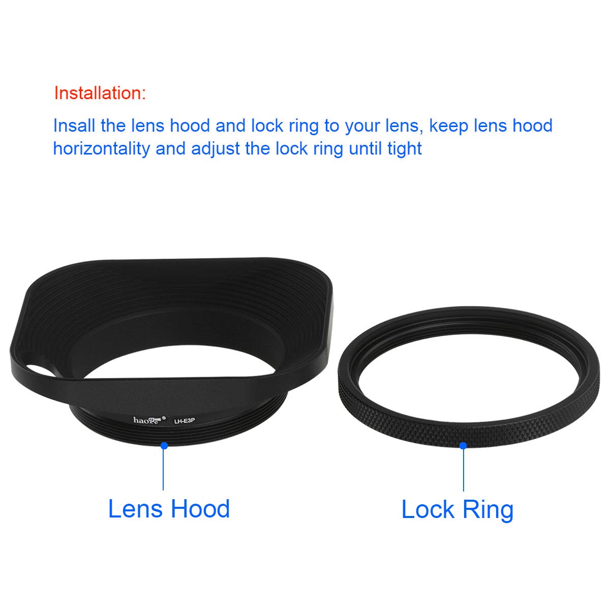 Haoge LH-ES2 49mm Square Metal Screw-in Lens Hood Hollow Out Designed with Metal Cap for Leica Rangefinder Camera with 49mm E49 Filter Thread Lens