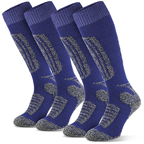 noorsk 2 Paires Chaudes Chaussettes de Ski avec empiècement en Laine, Bleu, 43/46