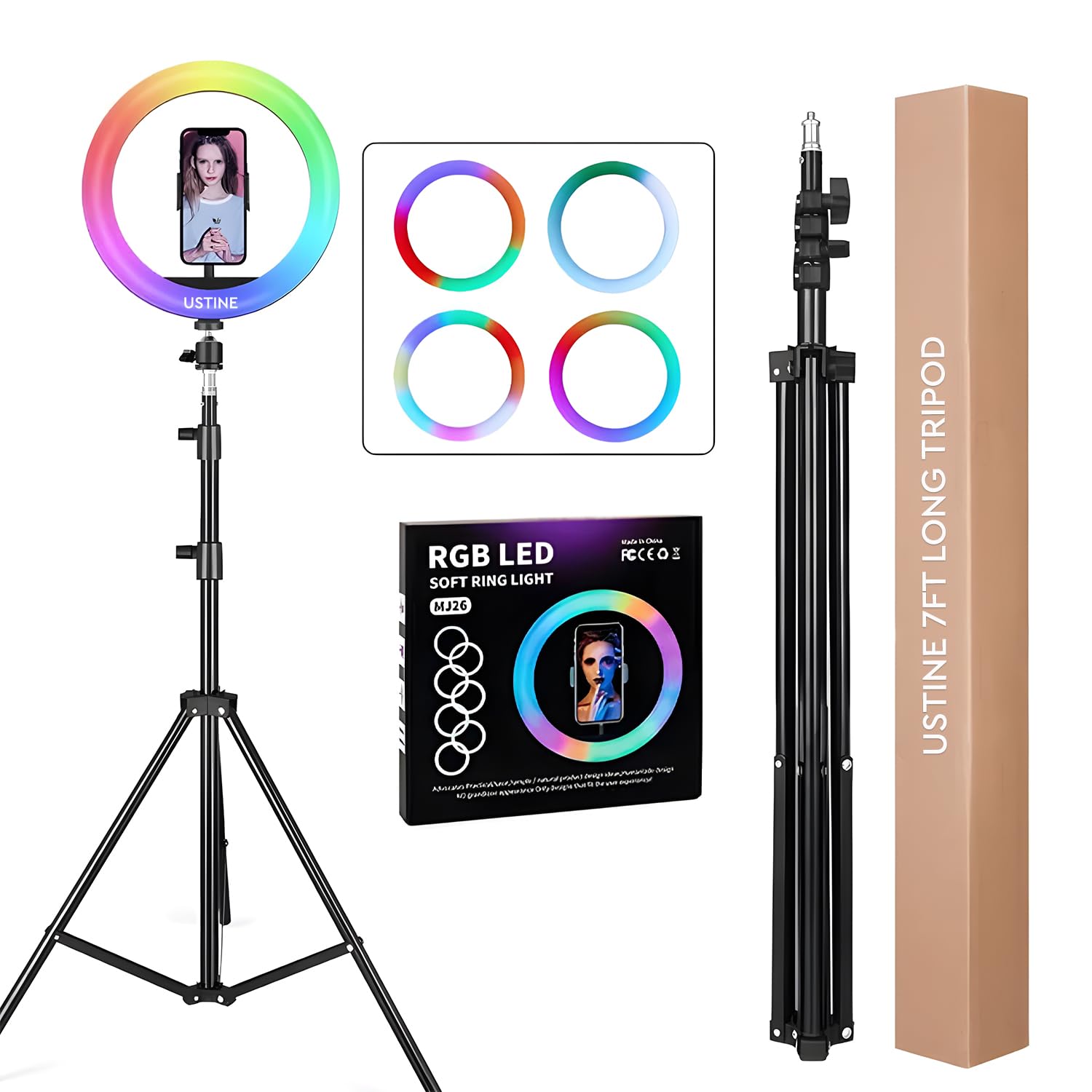 ZmiZc™ 12 Inches Big RGB LED Ring Light for Camera, Phone YouTube Video Shooting and Makeup, 7 Feet Long Foldable and Lightweight Tripod Stand (7FT Tripod + 12" RGB Ring Light)