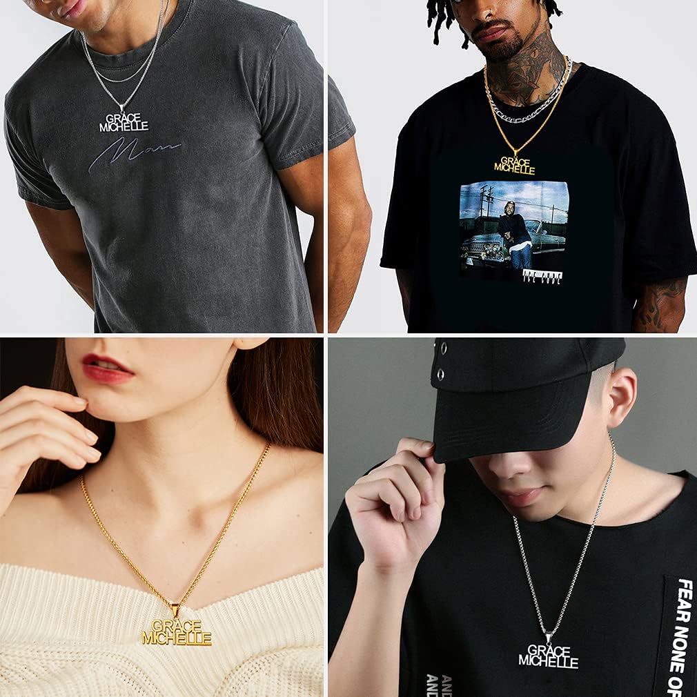 Custom4U Custom Chain 1-3 Rows Name Necklaces,Personalized Initials Letters Alphabet Nameplate Gold/Black/Stainless Steel Pendant Necklace,Customized Hip Hop Jewelry Gifts for Men Women