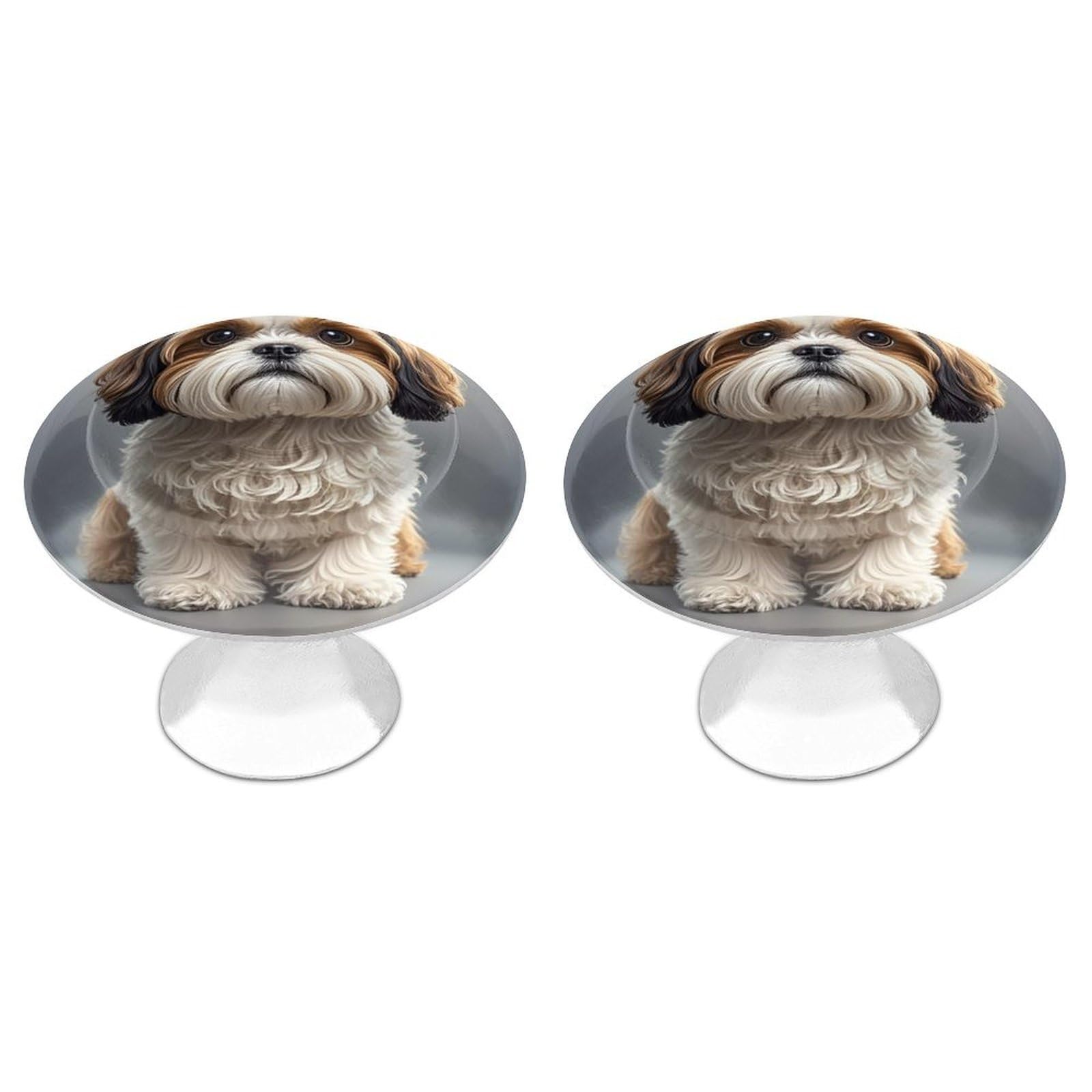 FekiLoot Shih Tzu Dog Cabinet Knob 2 Pack Mini Round Drawer Pulls Stainless Steel Dresser Drawer Knobs Kitchen Drawer Hardware for Bathroom Dresser Closet Door Knobs