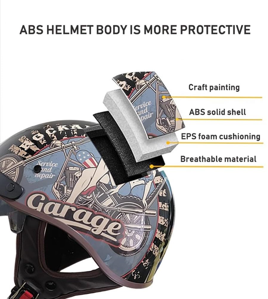 Medio Casco Motocicleta para Adultos, Casco Abierto con Visera, Casco Scooter ATV Casco Seguridad Certificado ECE D,XX-Large