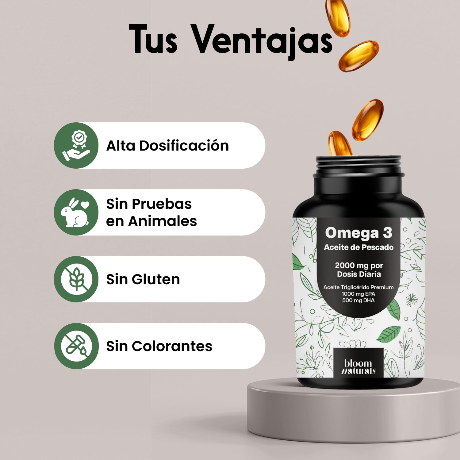 Omega 3 Capsulas – 300 cápsulas – 2000 mg por día – 1000 mg EPA, 500 mg DHA | Sin Sabor a Pescado – Omega 3 Aceite de Pescado – Producido en Alemania, testado en laboratorio, 2000 mg de Aceite de Pescado