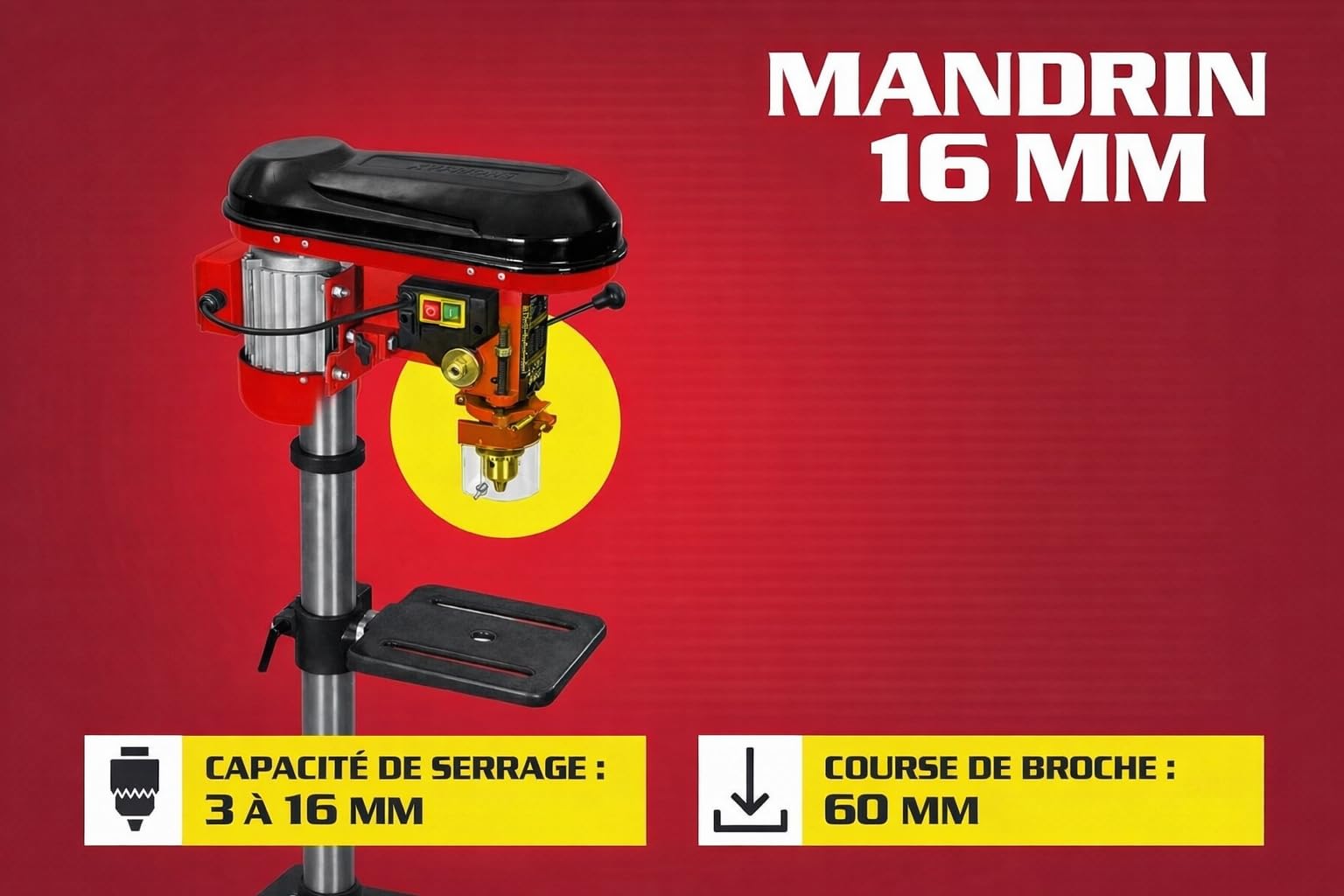 Hecht Perceuse à colonne avec puissance de 600 W - 12 niveaux de vitesse - Table de perçage orientable et réglable en hauteur