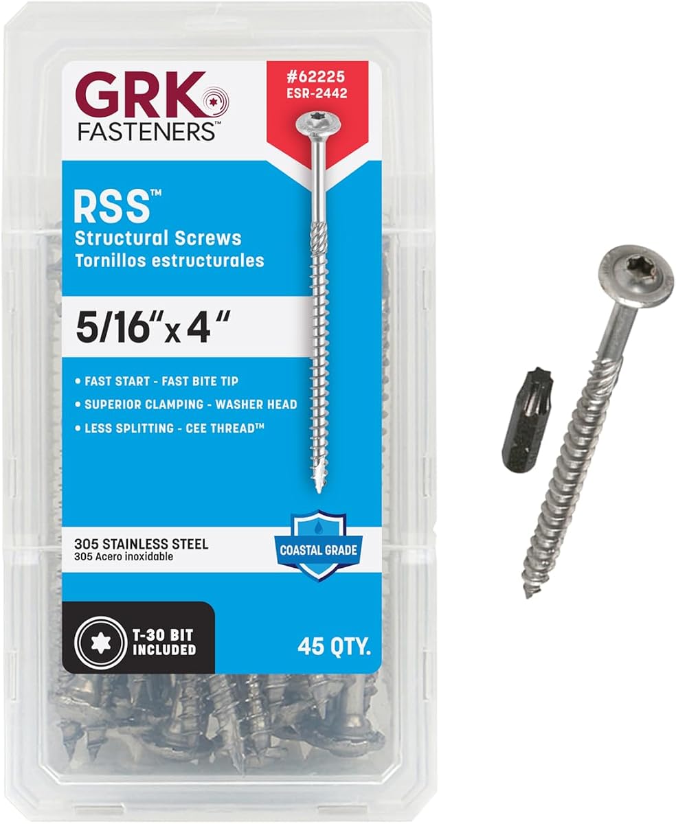 Fasteners RSS™ Tornillos estructurales resistentes de 5/16 x 4, SS 305, 45 piezas