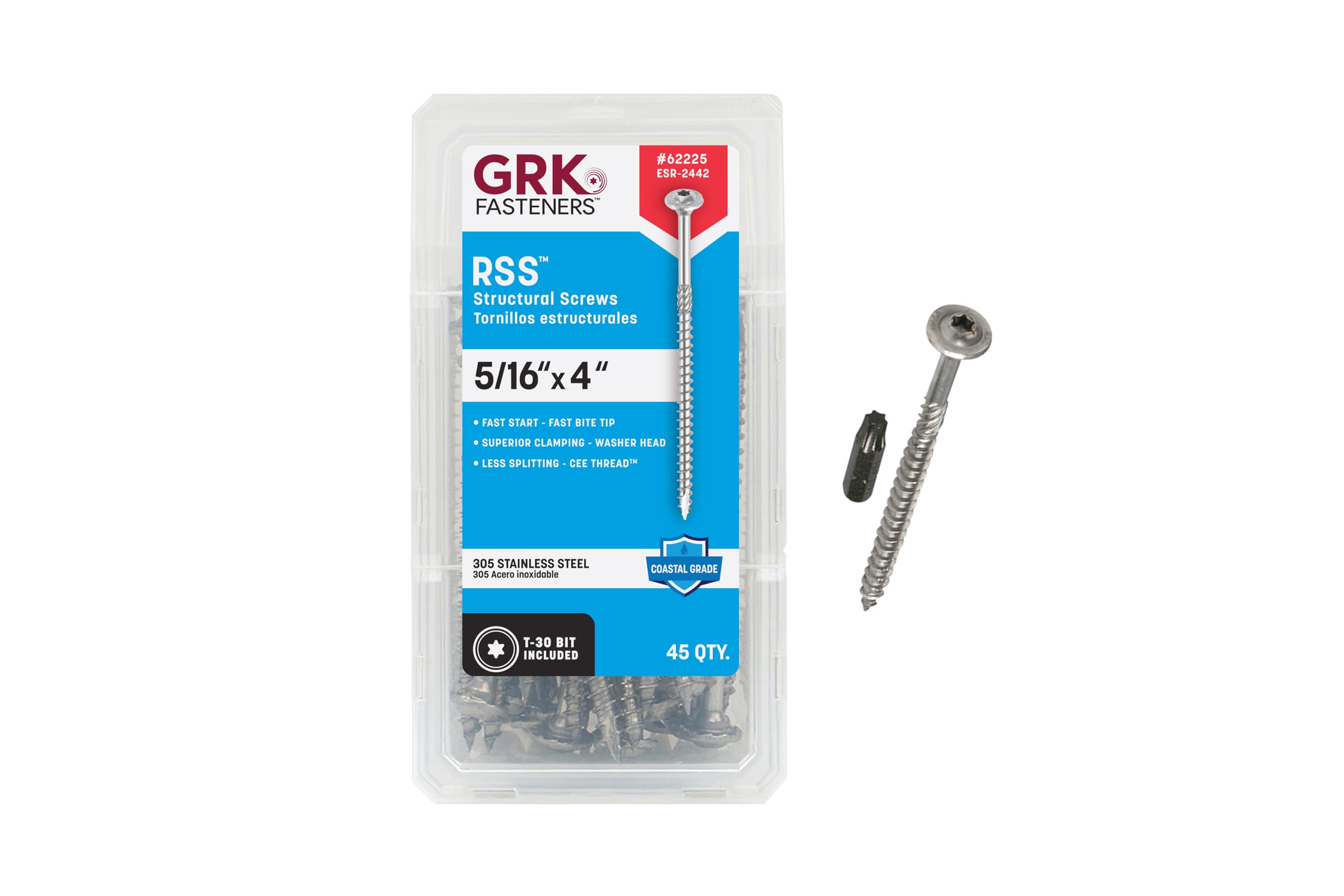 GRK 62225 RSS PHEINOX 305SS HandyPak Tornillos estructurales 5/16 pulgadas por 4 pulgadas, (45 por paquete)
