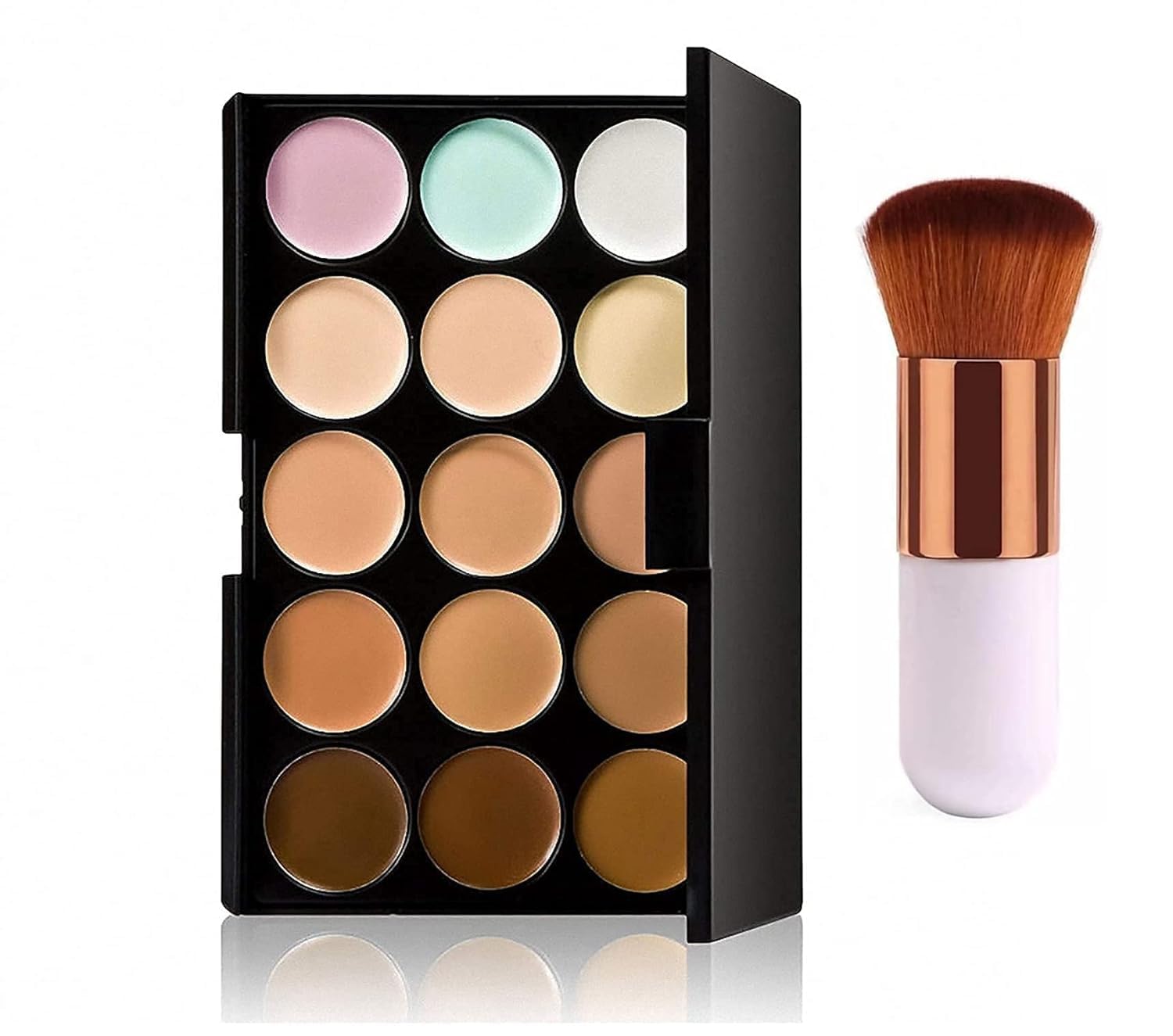 Makena 15 Colors Contour Face Cream Makeup Concealer Palette with mini foundation brush (Multicolor)