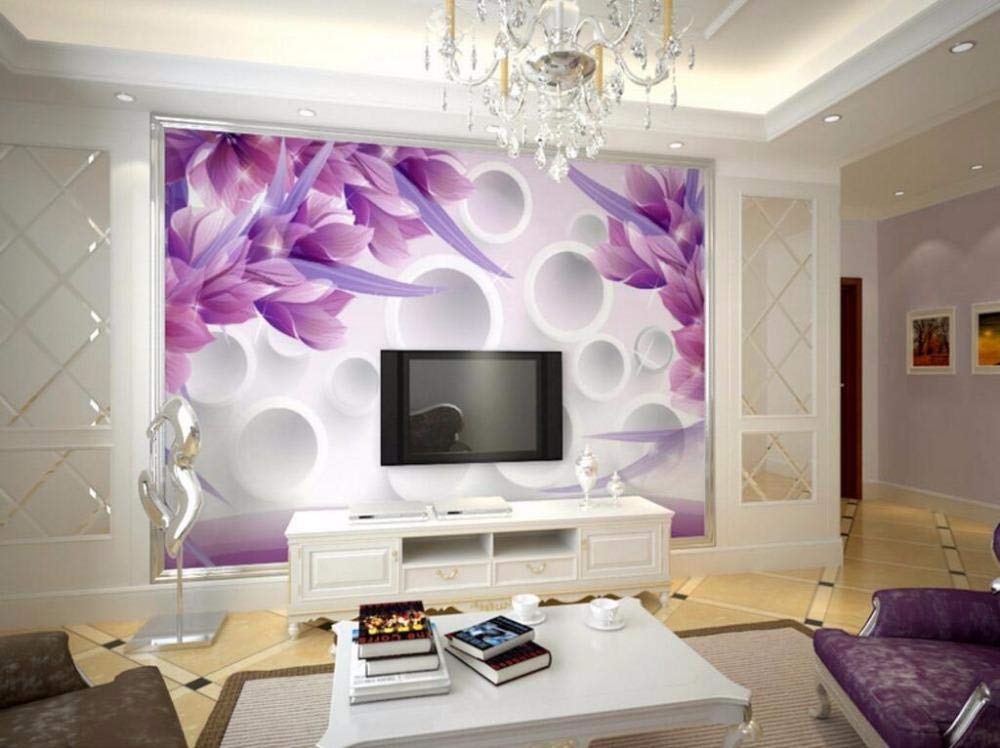 Papier peint photo personnalisé 3D pour agrandir un salon avec mur géométrique