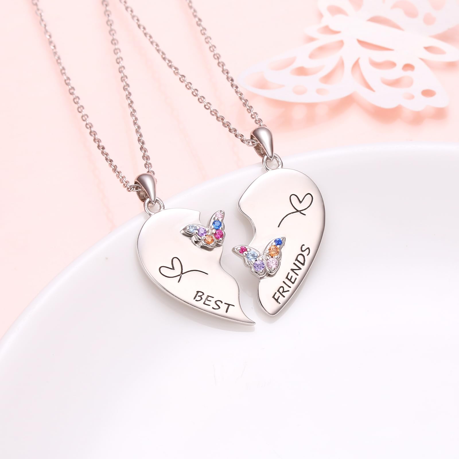 Flyow S925 Sterling Silber Freundschaft Halskette - Matching Herz beste Freunde Halsketten für 2 Mädchen BFF Halskette Set Frauen Schmuck Geschenk
