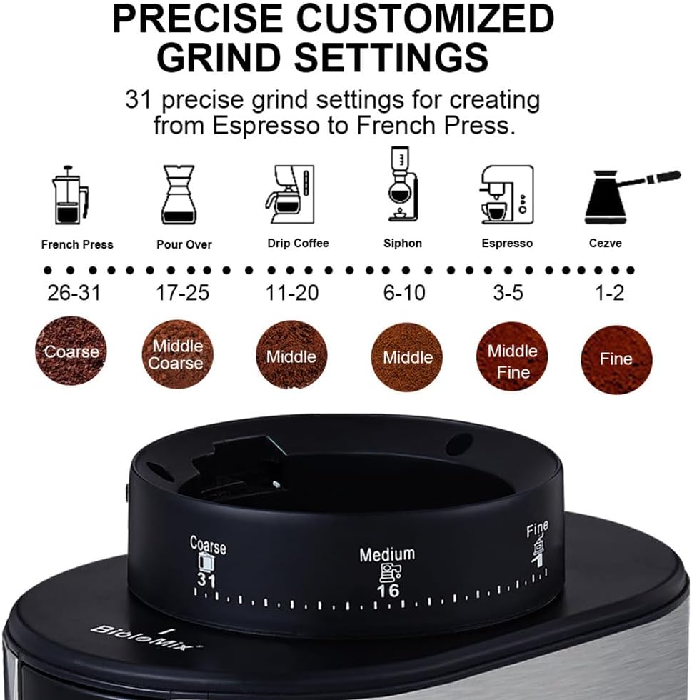 Conical Burr Coffee Grinder Electric, 275G Large Touch Screen Smart, with 31 Grind Settings Bean, One Button Operation Automatic Grinde,for Drip, Mocha, Hand Brew