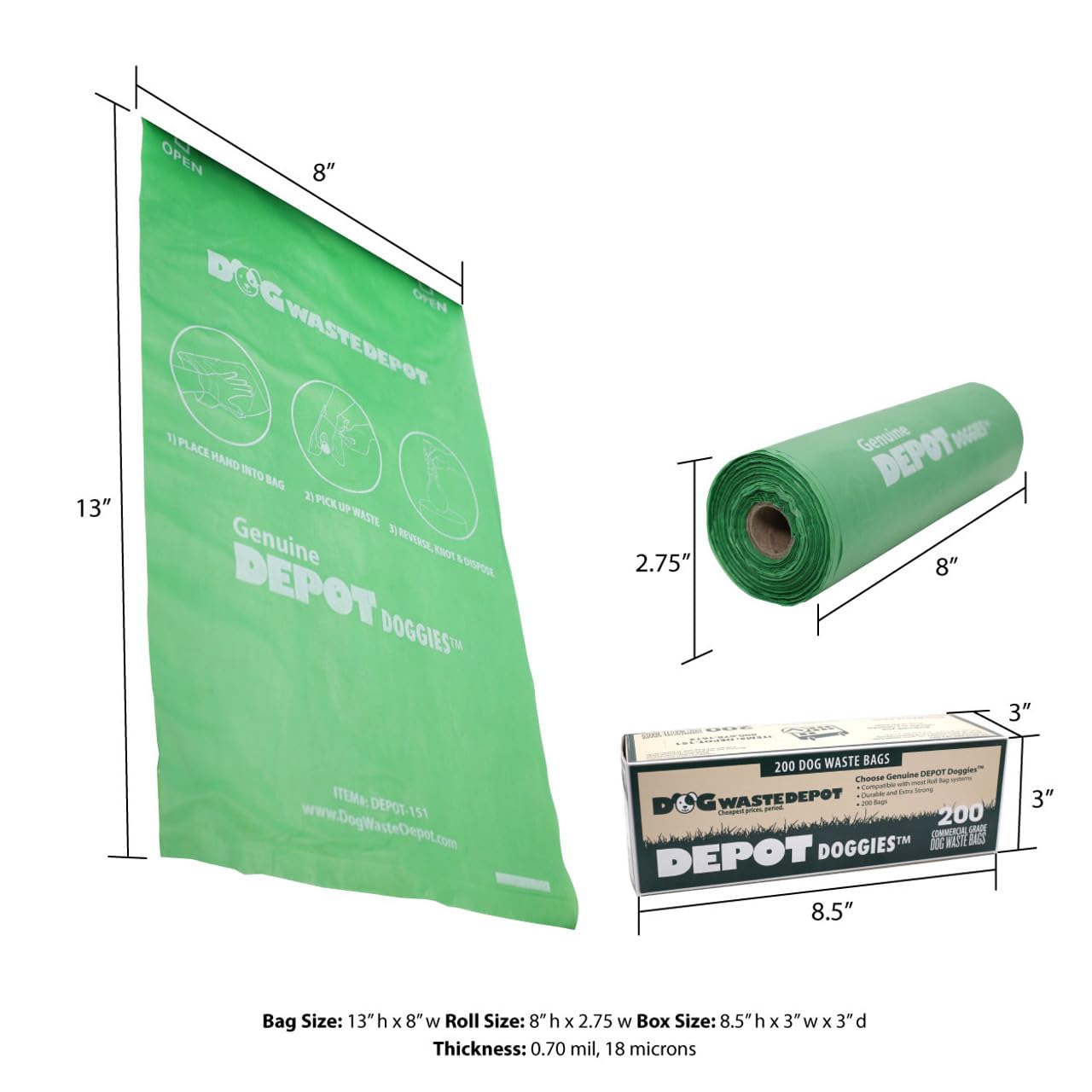 Dog Waste Depot® Lot de 2 000 sacs à déjections canines 50 % plus épais et compatibles avec le distributeur de sacs pour chien « House » (10 rouleaux de 200 sacs)