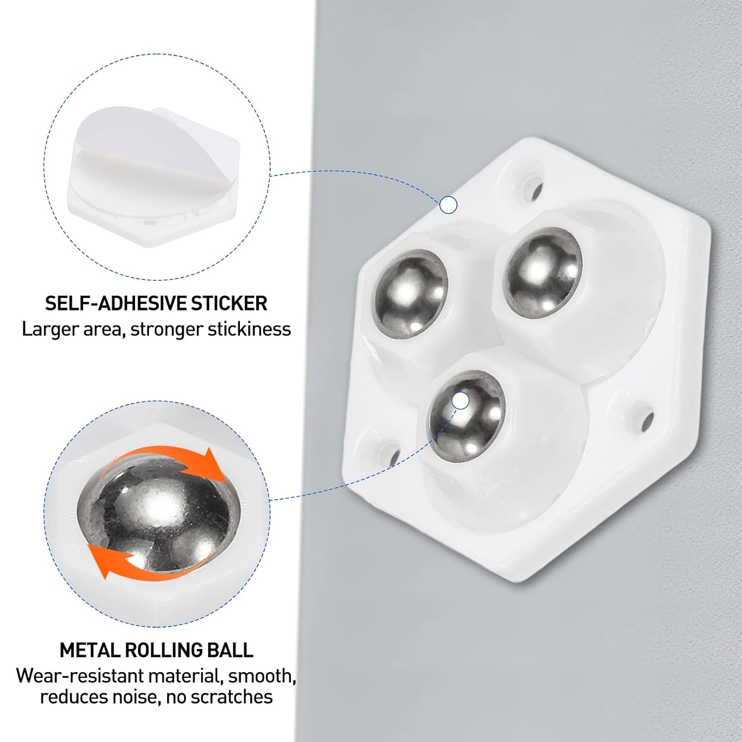 PATIKIL 3 Set Self Adhesive Paste Caster Wheels(1.5in), 360 Degree Swivel Universal Wheel with 3 Stainless Steel Ball Bearing for Kitchen Furniture Storage Trash Bins, White