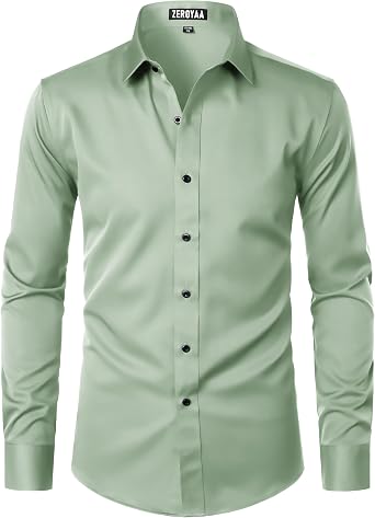 ZEROYAA Mens Long Sleeve Dress Shirt Modern Slim Fit Wrinkle-Free Casual Business Button Up Shirts