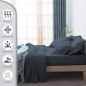 Pizuna 100% Cotton Queen with Four Cases Sheets 800 Thread Count Dark Blue