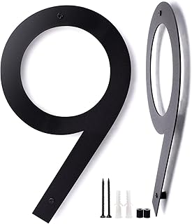 Black House Numbers - 12 Inch Modern Floating Address Numbers For Houses Rust Proof Zinc Alloy Easy To Install High Gloss Black Number 9