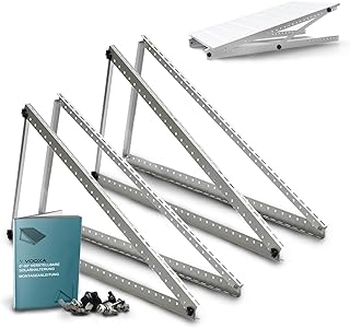 VOOXA 4x Halterung für 2 Solarmodule bis 114cm | einstellbar 0-90°, aus Aluminium | leicht verstallbare Befestigungselemente aus Edelstahl | für Flachdach, Balkonkraftwerk, Wand