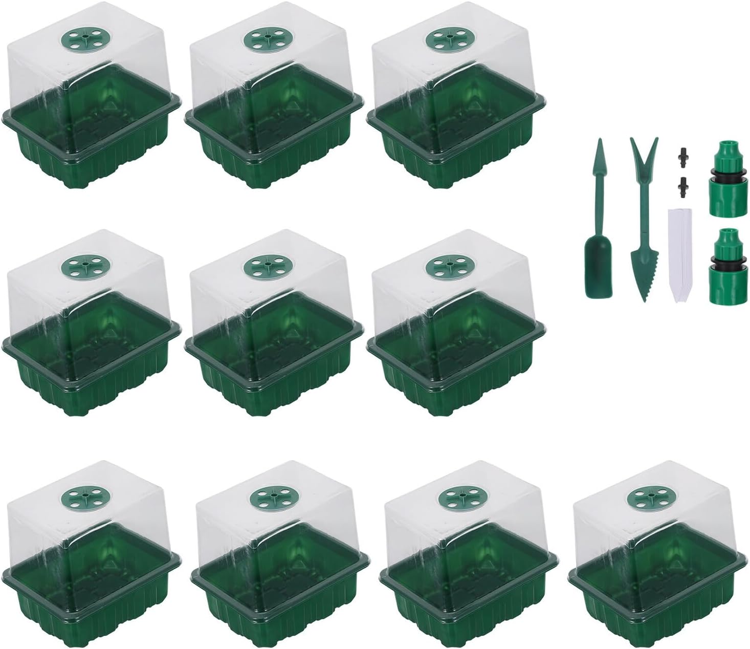 ibasenice Rectangular Seedling Tray Germination Propagation Kit with 6-Cell Mesh Plastic Trays for Indoor Home Gardening, Space-Saving Green Plant Growing Kit with Labels and Ventilated