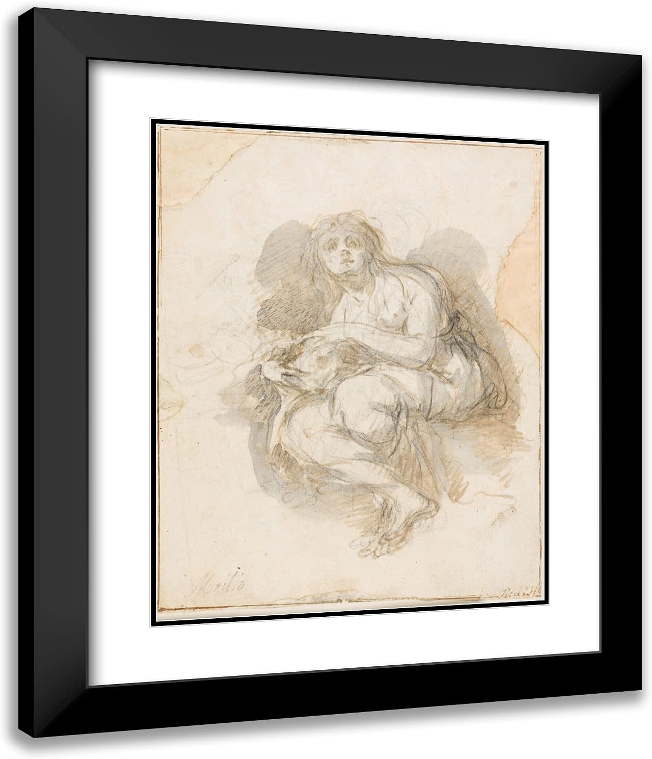 ArtDirect Bartolome Esteban Murillo 20x24 Black Modern Framed and Double Matted Art Print Titled Female Saint Holding Skull