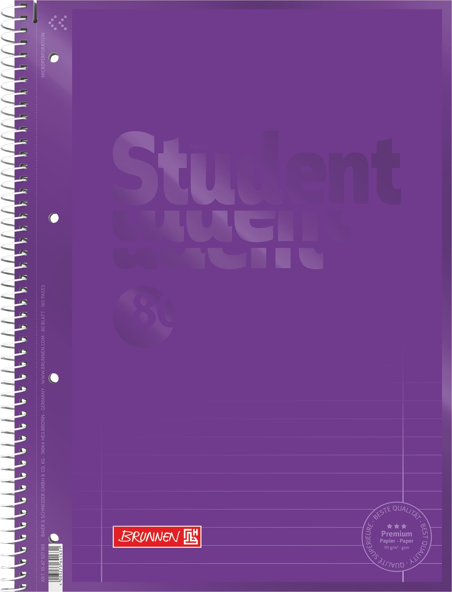 Brunnen 1067927126 Colour Code Student Notepad (A4 Ruled, line Style 27, 90 g/m², 80 Pages) Purple — image 1
