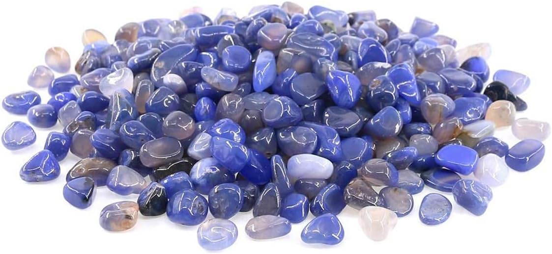 1 LB (460g) Natural Polished Crushed Agate Stones Chips, Blue
