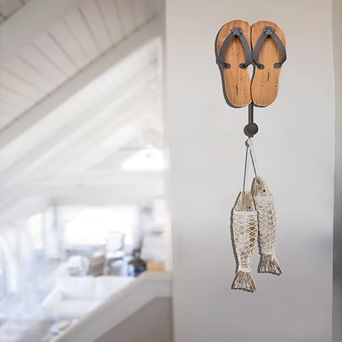 Miniatura 5 de Aecipl Ganchos de pared de madera para colgar chanclas, letrero de decoración temática de playa, gancho náutico para toallas para baño, dormitorio,